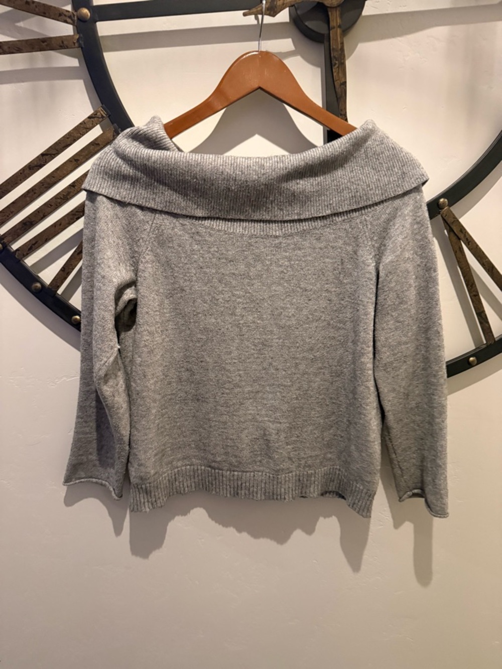 Anthropologie Light Gray Off-Shoulder Fold-Over Sweater